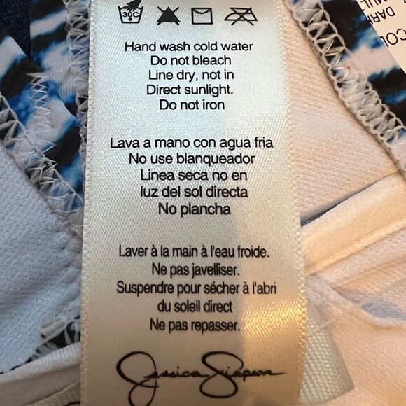 Jessica Simpson Sassy Safari Cami Bikini Top Navy Animal Print Cut Out Small NWT - Picture 7 of 8